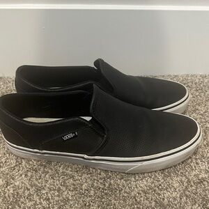 Vans womens Black Perforated leather Slip-On sneakers size 10